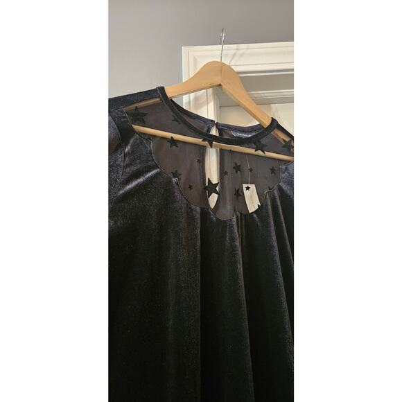 ModCloth NWT Beyond The Shade Of Night Velvet Mini Dress Black Size L Stars - Picture 4 of 7